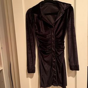 Black Ruched With Jean Style Dress